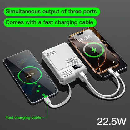 Power Bank 10000mAh 22.5W Fast Charging with Built-in USB-A USB-C Cables – 3 Ports LED Digital Display Portable Charger for iPhone Android Samsung iPad | White Black Green