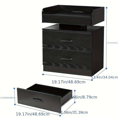 Wooden Nightstand with LED Ambient Light & Charging Station – Fabric Drawer, Blue Glow, Modern Bedside Table for Bedroom Living Room End Table, Black or White (Single or 2-Pack)