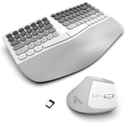 Ergonomic Wireless Keyboard and Mouse Combo with Wrist Support Anti-RSI Silent Keys 2.4GHz Plug-and-Play Gray Gradient Design for Office Home Remote Work Typing Comfort (KLZO)