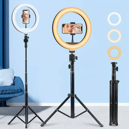 Desk Tripod Ring Light 10 12 Inch with Phone Stand, Adjustable Height 15 to 43 Inches, Dimmable LED Circular Light for Selfie Photography, Makeup, YouTube, TikTok & Live Streaming