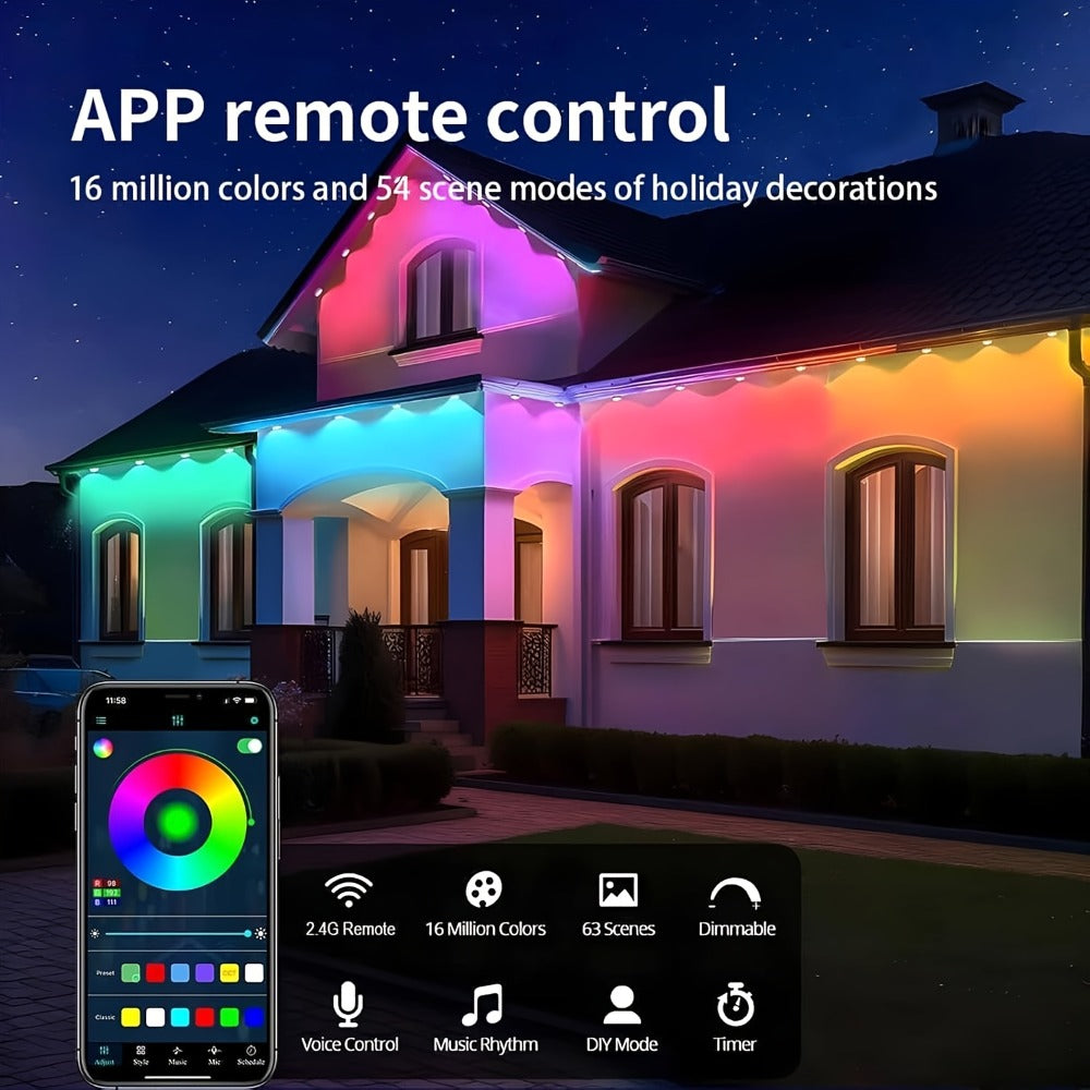 Permanent Outdoor Lights for Eaves RGB Color Changing – Music Sync, Dimmable, Timer | Multicolor & Warm White | 19FT to 200FT | Christmas Holiday Roofline Lighting