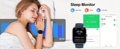 1.69 Inch Big Screen Smartwatch 100 Sport Modes Sleep Monitor Heart Rate Pedometer Fitness Tracker Compatible with Android iOS Unisex Men Women 7 Colors Off White Grey Black Pink Dark Blue Azure Purple