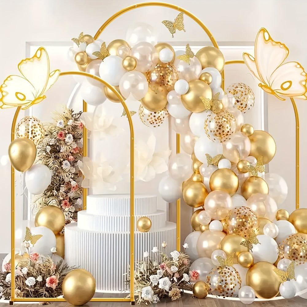 3-Pack Golden Metal Photo Backdrop Arch Set (7.2/6.6/6ft) | Wedding Ceremony Party Frame for Birthday, Graduation, Photography Background Decor, Halloween, Thanksgiving & Christmas Gift