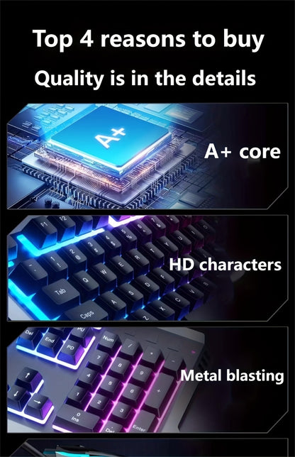 RGB Gaming Keyboard and Mouse Combo Wired USB – Backlit Ergonomic Keyboard & Mouse Set for PC Desktop Laptop Windows, Plug and Play, Universal Compatibility for Gaming & Office