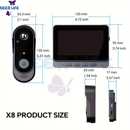 Wireless Doorbell with Monitor No WiFi No Subscription – 4.3" Screen, Two-Way Talk, Night Vision, 365-Day Standby, IP66 Waterproof, 128GB Auto Recording, No App No Monthly Fee