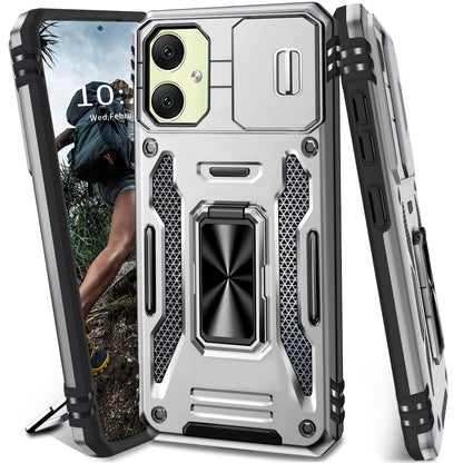 Samsung Galaxy Shockproof Magnetic Phone Case with 360° Rotating Ring Bracket & Sliding Lens Protector – Heavy Duty Cover for S24FE S23FE S22 S21FE Ultra A55 A54 A35 A34 A25 A24 A16 A15 A14 A06 A05 A05S 5G