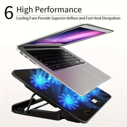 Laptop Cooling Pad ICE COOREL 6 Fans 12-17.3 Inch 5 Adjustable Heights 2 USB Ports RGB Gaming Laptop Cooler Stand Full Coverage Heat Dissipation for Gaming Work Home Office A9 A9R