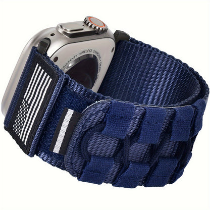 Rugged Nylon Apple Watch Band Men Sport Loop Soft Woven Adjustable Hook Loop Strap Compatible with Apple Watch Ultra 3 2 1 Series 1-11 SE 42mm 44mm 45mm 46mm 49mm Army Green Black Blue Orange Outdoor Hiking Gym