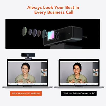 2K Webcam with Dual Microphone for PC Laptop, Nuroum V11 1440P HD USB Conference Camera, 360° Rotatable, Auto Light Correction, Privacy Cover, Works with Zoom Meet Teams Skype, Plug and Play