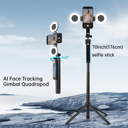 AI Tracking Tripod with Built-In LED Fill Light & Bluetooth Remote – 360° Auto Face & Body Tracking Adjustable Phone Stand for iPhone Android Camera, TikTok YouTube Live Streaming Vlogging Zoom