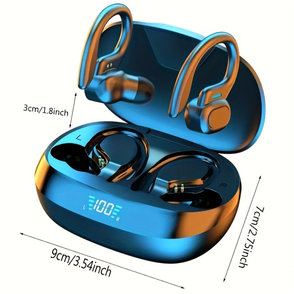 Sport Ear Hook Wireless Earbuds Bluetooth 5.4, Open-Ear Sports Earphones with Mic, 24H Playtime, LED Display Charging Case, Running Fitness Earbuds for Men Women, Black