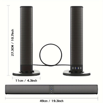 Detachable 20W TV Soundbar with Wireless Subwoofer, 3D Surround Sound Home Theater Speaker System, TF/AUX/FM/RCA/TWS, 4 Speakers, 2000mAh Battery, for TV PC Movie Game