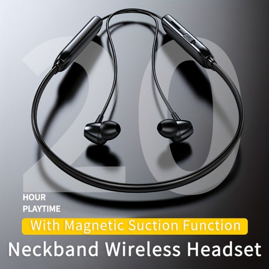 Neckband Magnetic Wireless Earbuds 20H Playtime 230mAh In-Ear Noise Canceling Sports Headphones with Mic Pluggable Memory Card Long Standby for Running Gym Workout Travel