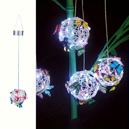 Solar Butterfly Lantern Outdoor Metal Iron Hanging Solar Light – Waterproof, Auto On at Dusk, White & Color Light | Garden, Porch, Patio & Tree Decor | Unique Garden Gift