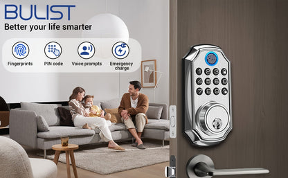 Voice Guided Keypad Deadbolt with Fingerprint, PIN, One-Time Visitor Code & Key, Backlit Keypad, Auto Lock, Long Battery Life, 15-Min DIY Install, Stainless Steel Front Door Lock for Home Airbnb