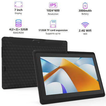 Android 14 Tablet 7 Inch, 32GB Storage 512GB Expandable, Quad-Core Processor IPS HD Touchscreen, Dual Camera 2.4GHz WiFi, Compact Lightweight Portable for Kids Students Seniors Home School Travel – White Pink Black