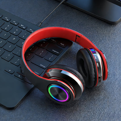 LED Light Over-Ear Wireless Headphones Deep Bass Subwoofer, Active Noise Cancelling Foldable Headset Bluetooth 5.3, Wired & Wireless Dual Mode AUX, USB Rechargeable for Gaming Music Sports