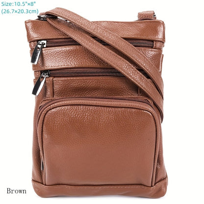 Genuine Leather Shoulder Bag for Women Men Soft First-Layer Cowhide Crossbody Bag Multi-Pocket Messenger Bag 3 Sizes Fits Smartphone Tablet Daily Work Travel – Black Red Brown Navy