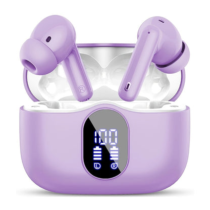 Wireless Earphones Bluetooth 5.3, 40-Hour Playtime, Bass Stereo Sound, LED Display, Noise-Cancelling Mic, Type-C Charging - In-Ear Earphones for Laptop, Tablet, Phone & Sports