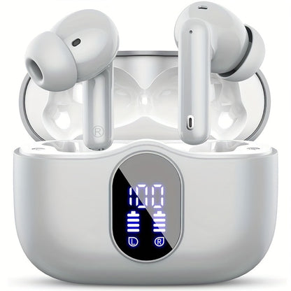 Wireless Earphones Bluetooth 5.3, 40-Hour Playtime, Bass Stereo Sound, LED Display, Noise-Cancelling Mic, Type-C Charging - In-Ear Earphones for Laptop, Tablet, Phone & Sports