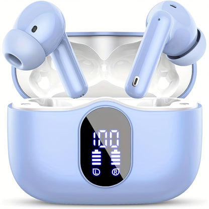 Wireless Earphones Bluetooth 5.3, 40-Hour Playtime, Bass Stereo Sound, LED Display, Noise-Cancelling Mic, Type-C Charging - In-Ear Earphones for Laptop, Tablet, Phone & Sports