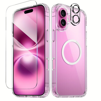 MagSafe iPhone Case with Screen Protector & Camera Lens Protector – N52 Super Magnet Shockproof Clear TPU PC Cover, Anti-Yellow, 3-in-1 Bundle for iPhone 16 16 Plus 16 Pro 16 Pro Max 15 14 13 11