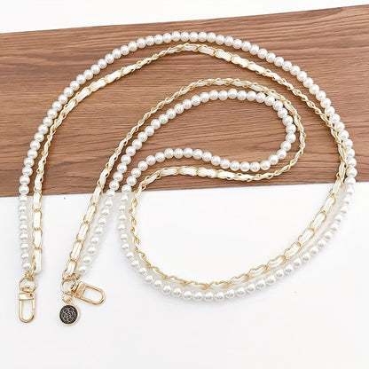 Pearl Double Chain Phone Strap Crossbody Wristband Lanyard for Women Girls – Faux Pearl Leather Clip-On Hanging Chain Strap for iPhone Samsung Android Smartphones – Aesthetic Y2K Fashion Accessory Black White