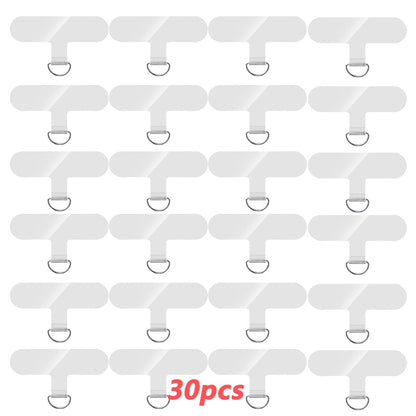 Phone Lanyard Patch 30pcs Transparent TPU Adhesive Pad Metal Buckle Anti-Lost Hook Universal DIY Strap Tether Kit for Phone Cases Keys AirPods Accessories – Clear