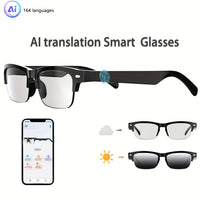 Black half-frame AI translation glasses + variable light lenses